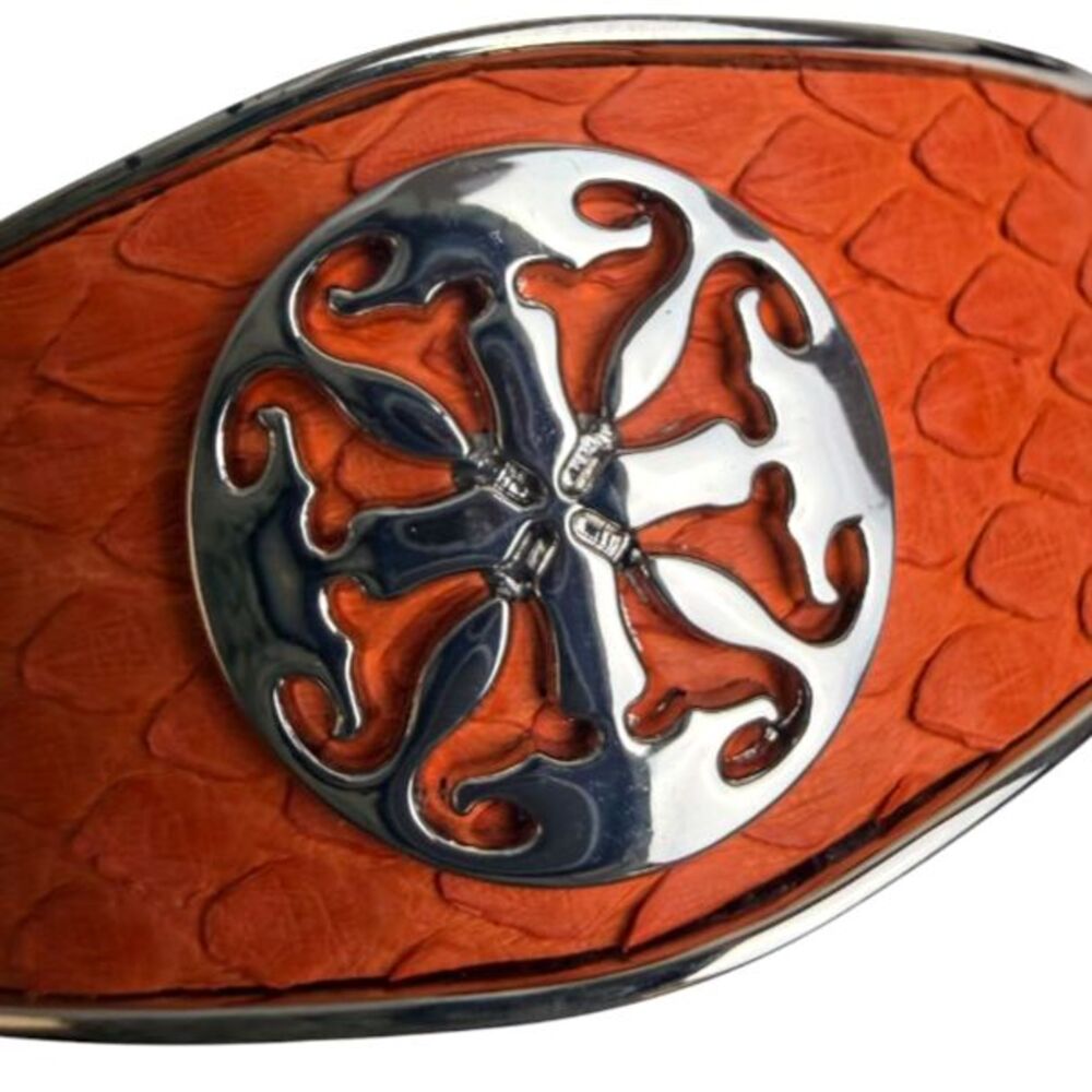 Rustic Cuff Monique Python Tangerine Leather Silver Tone Signature Logo Cuff - Picture 7 of 11